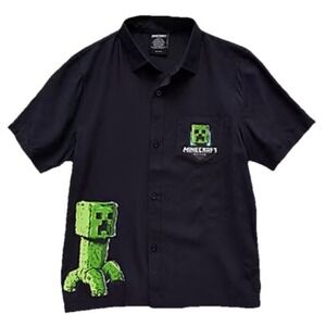 Minecraft Movie Boys Black Button Down Polo Graphic Creeper Size‎ XL (18-20) NWT